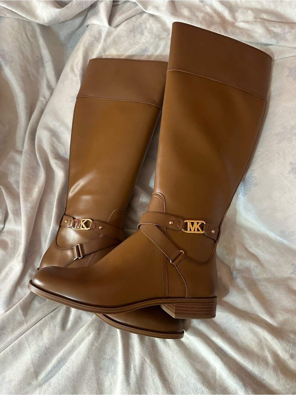 Michael Kors Cognac Leather Over-the-Knee Boots with MK Hardware